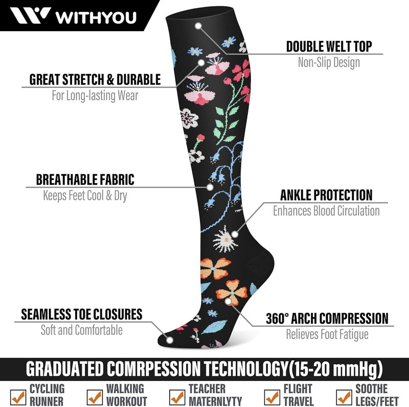 WITHYOU Store 3 Pairs Compression Socks for Women & Men 15-20 mmHg,Best Support for Nurses Running Hiking - Image 3